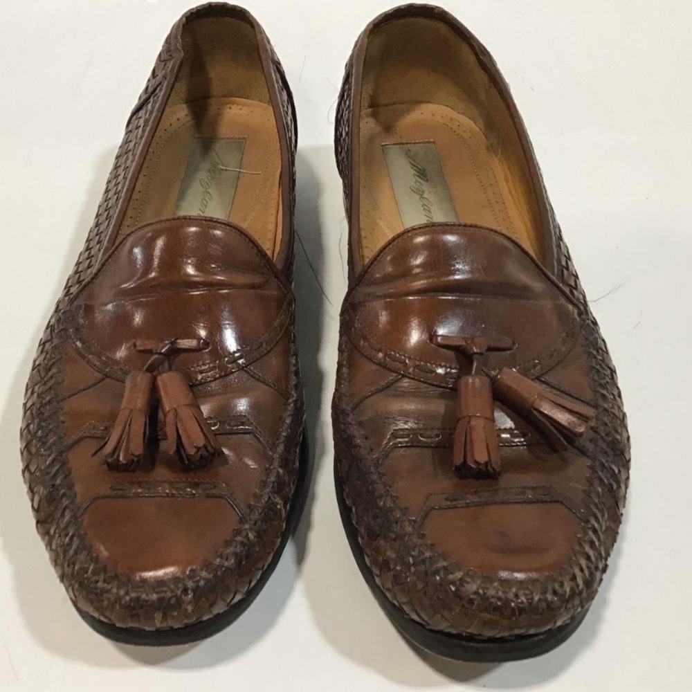 Men’s Mezlan Brown Woven Leather Slip On Tassel Loafers Size 9.5M